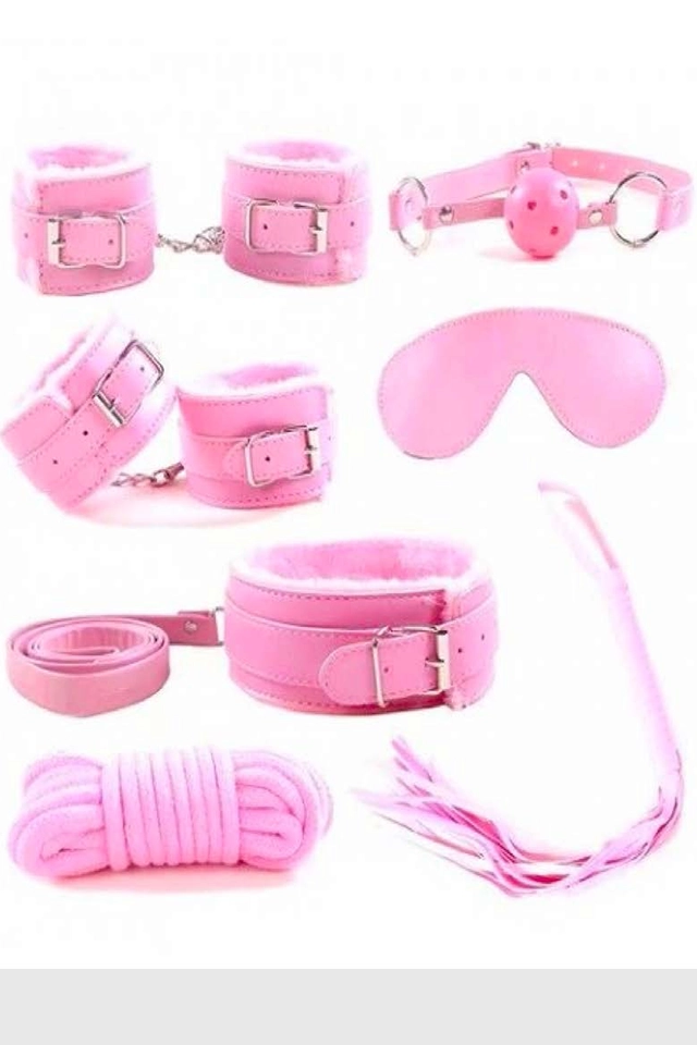 7 Parça Pembe Fantazi Kelepçe Kırbaç Seti