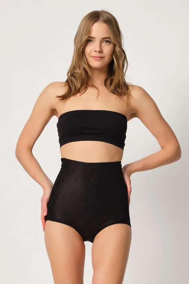 Dantelli Lazer Siyah Slip Korse