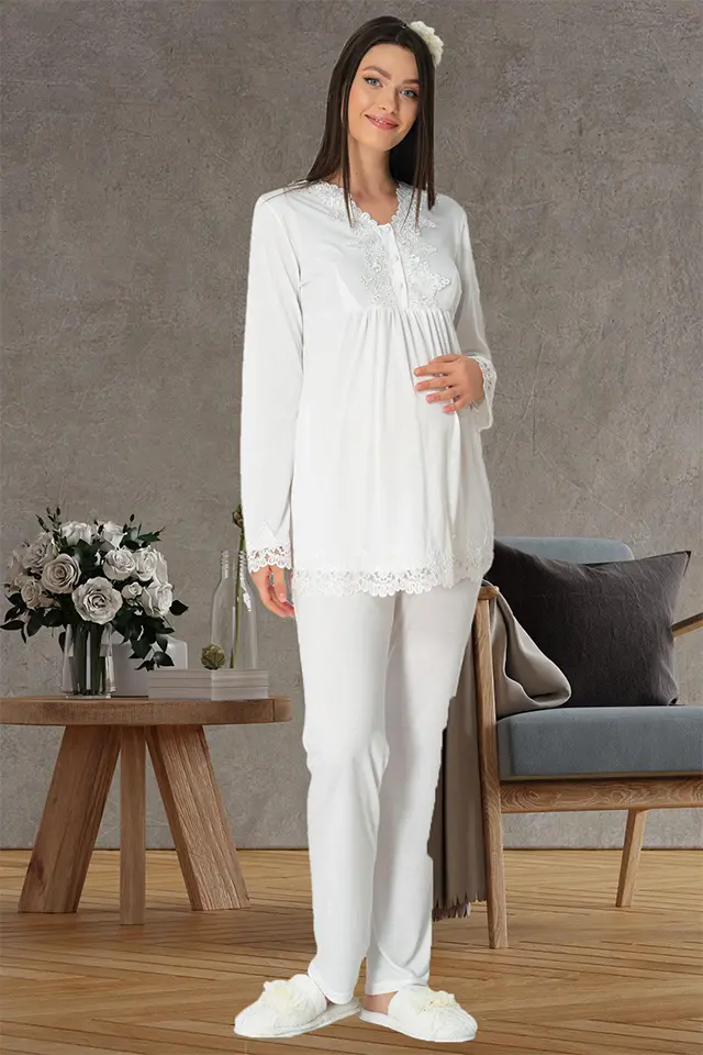 Ekru Hamile Lohusa Pijama Takımı