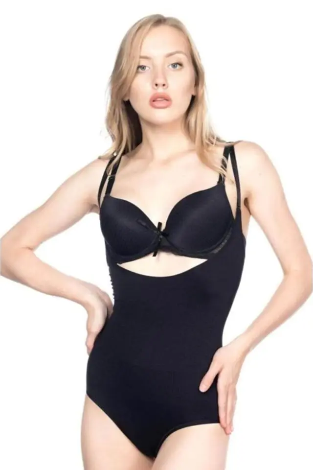 Göğsü Açık Slip Boy Siyah Lazer Korse