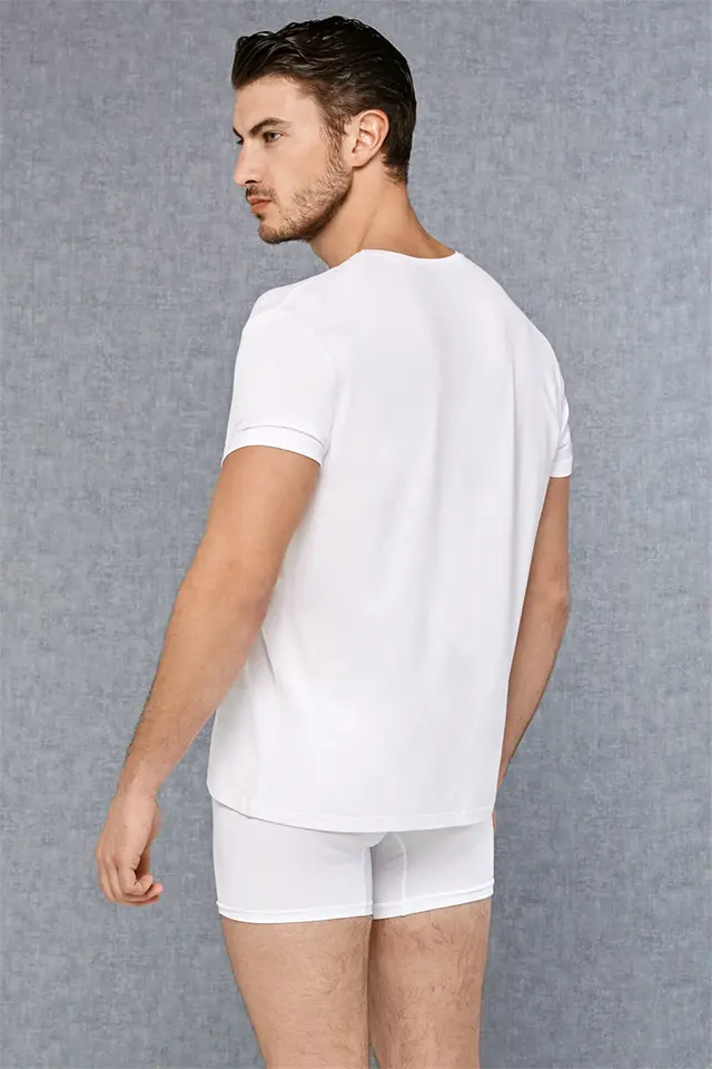 Micromodal V Yaka Beyaz Erkek T-Shirt