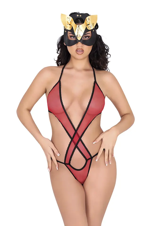 Tül Kırmızı Lcralı Bodysuit