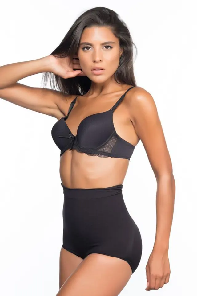 Yüksek Bel Masajlı Siyah Slip Korse