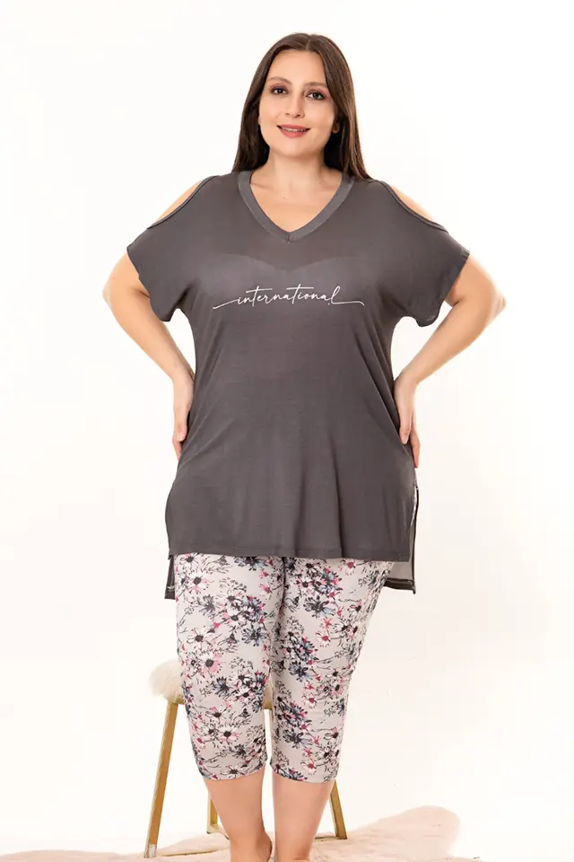 Açık Omuz Büyük Beden Bayan Pijama Takımı