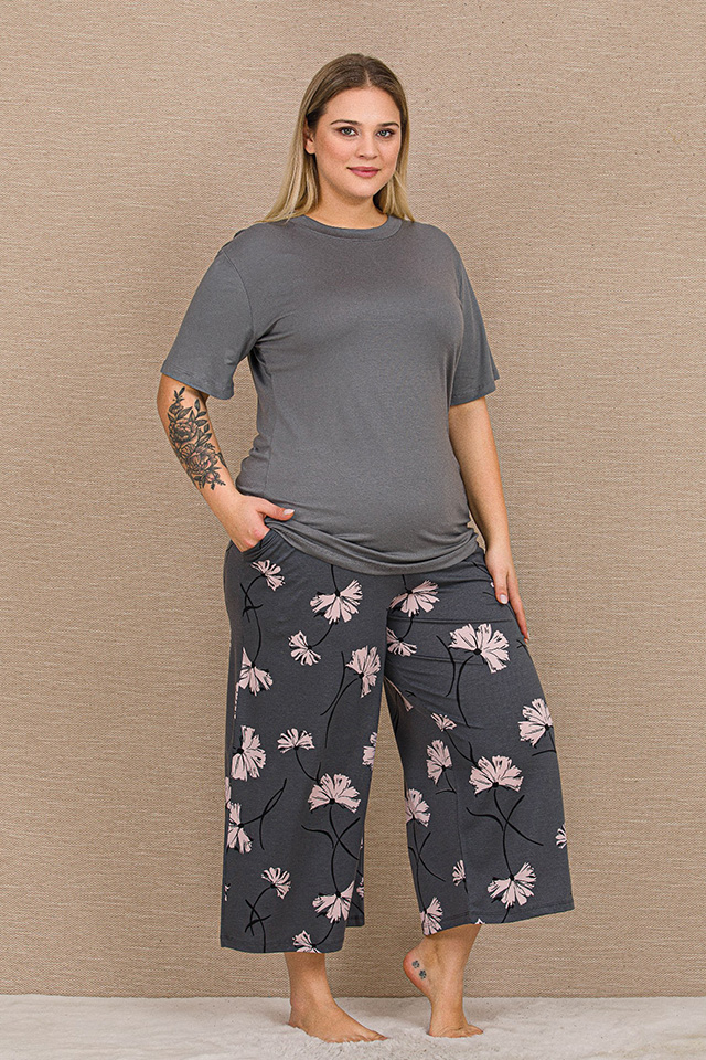 Altı Geniş Büyük Beden Bayan Pijama Takımı