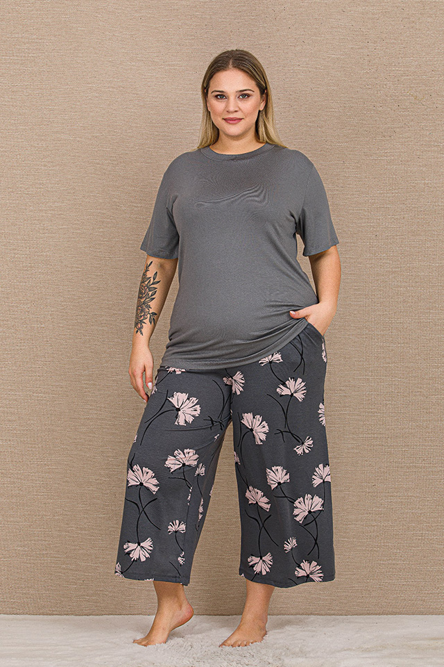 Altı Geniş Büyük Beden Bayan Pijama Takımı