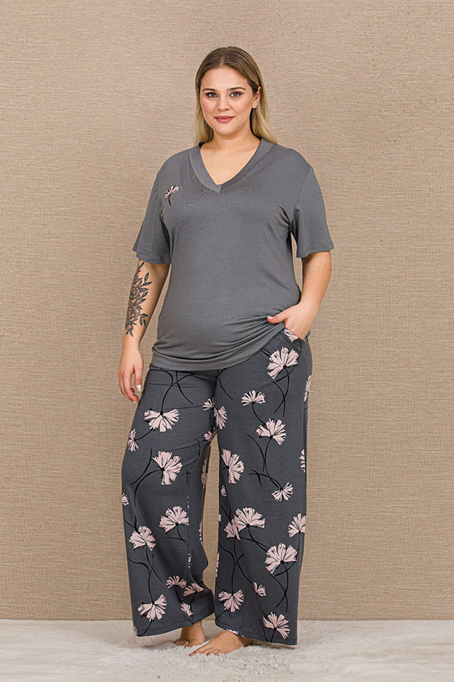 Antrasit Füme Büyük Beden Bayan Pijama Takımı