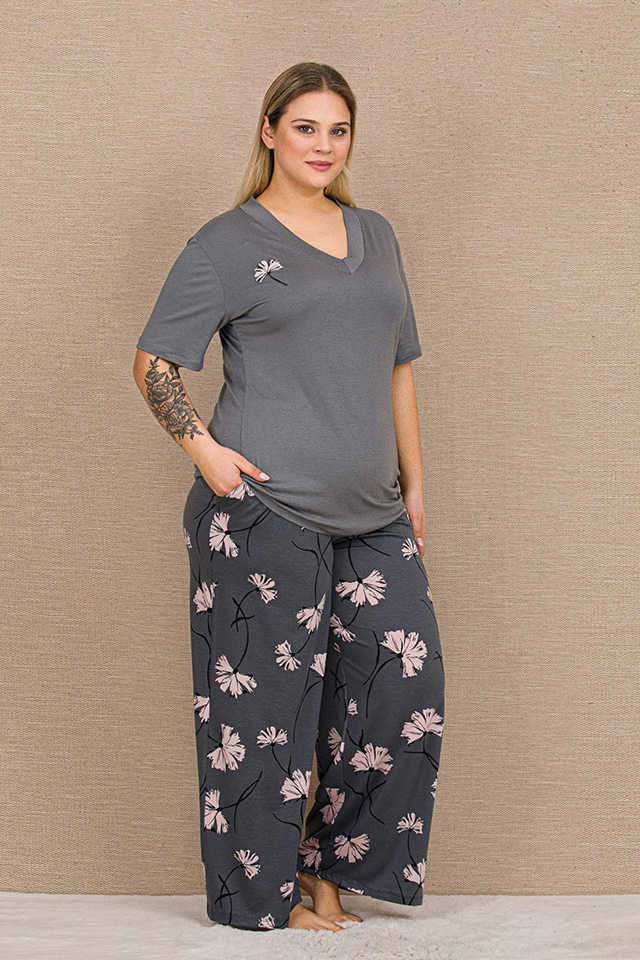 Antrasit Füme Büyük Beden Bayan Pijama Takımı