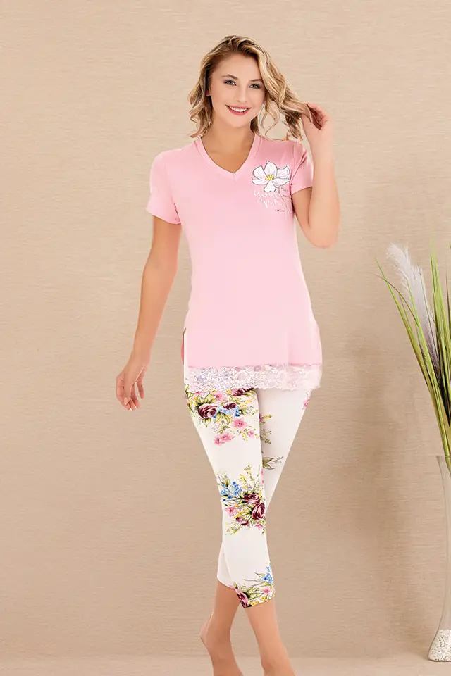 Beyaz Dantel Süslü Bayan Pijama Takımı