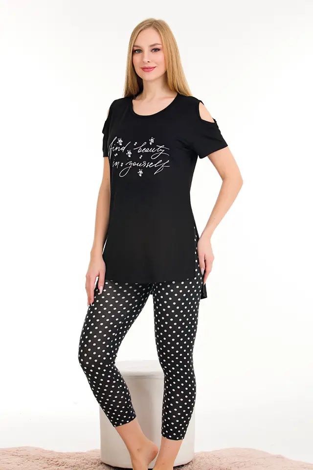 Beyaz Puanlı Bayan Pijama Takımı