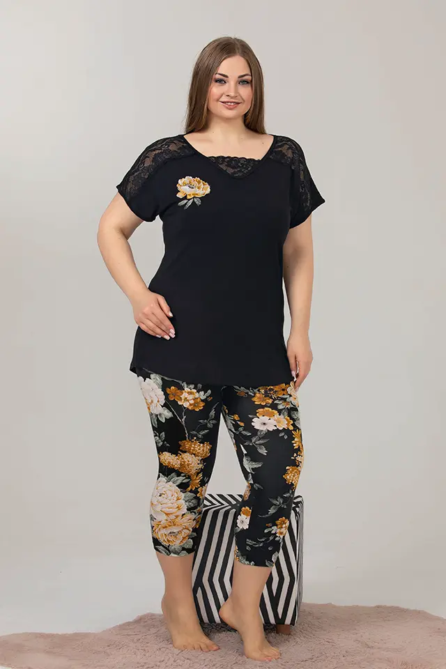 Çiçek Desen Büyük Beden Pijama Takım