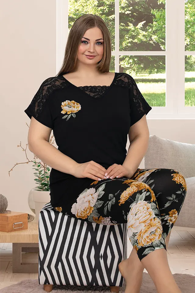 Çiçek Desen Büyük Beden Pijama Takım