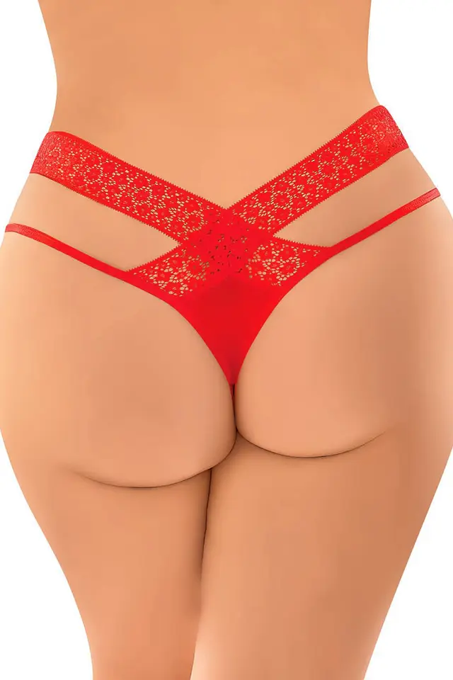 Dantel Süslü Büyük Beden Kırmızı Fantazi String