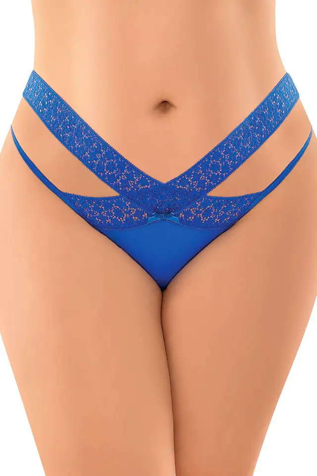 Dantel Süslü Büyük Beden Mavi Fantazi String