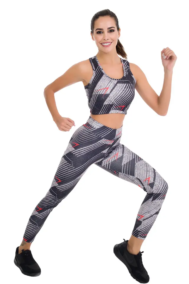 Desenli Bayan Spor Tayt Büstiyer Takım