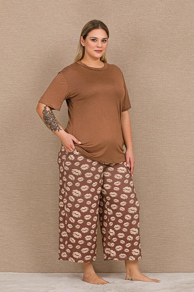 Dudak Desen Büyük Beden Bayan Pijama Takımı