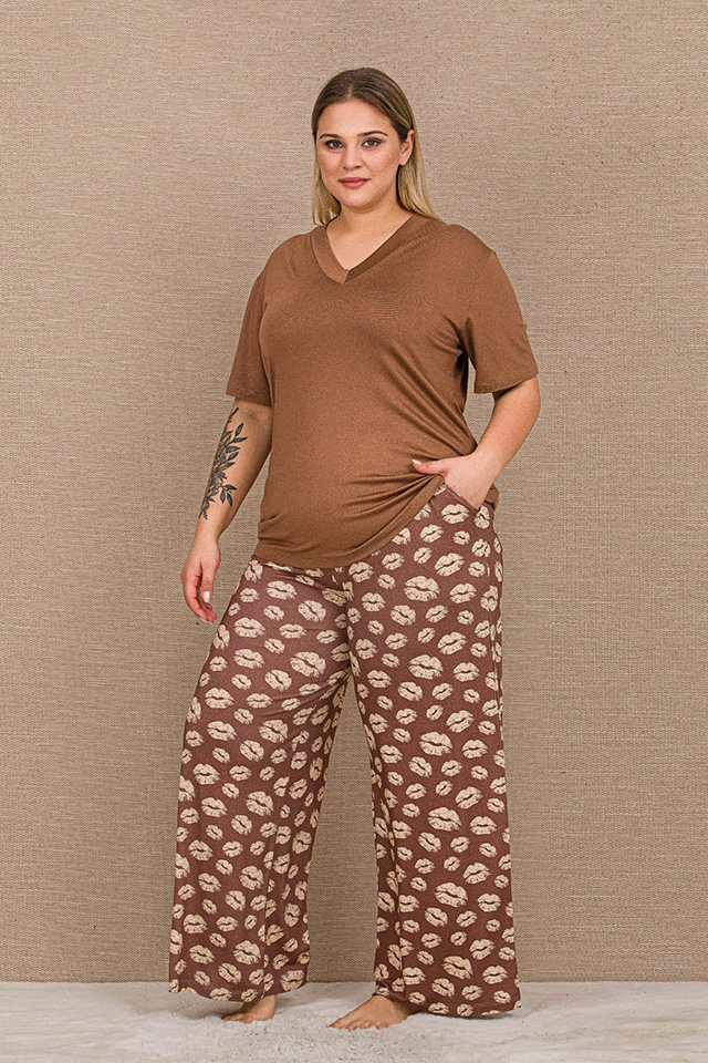 Dudak Desen Büyük Beden Bayan Pijama Takımı