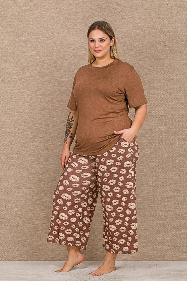 Dudak Desen Büyük Beden Bayan Pijama Takımı