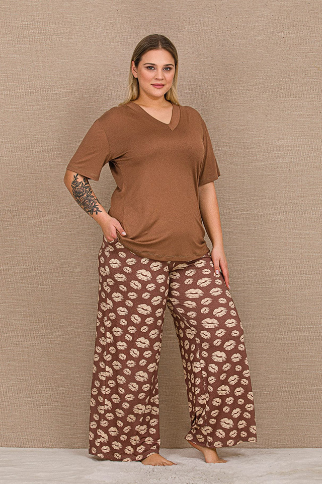 Dudak Desen Büyük Beden Bayan Pijama Takımı