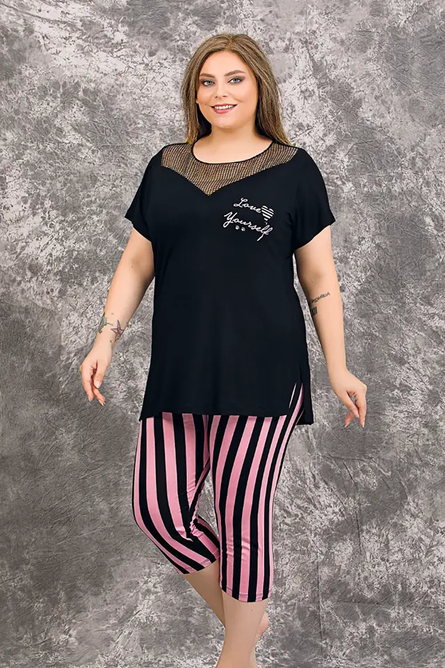 Fileli Büyük Beden Bayan Pijama Takımı