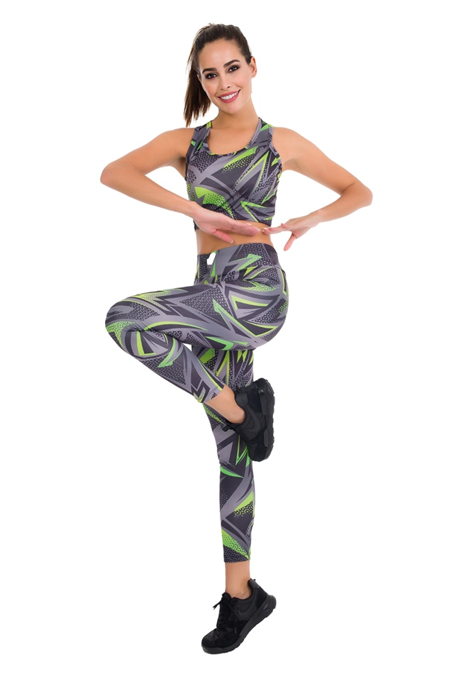 Füme Yeşil Bayan Fitness Tayt Büstiyer Takım