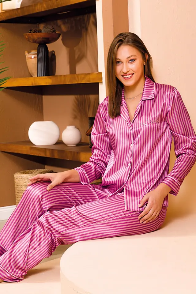 Fuşya Saten Pijama Takım