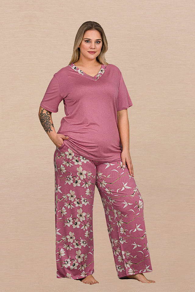 Gül Kurusu Büyük Beden Bayan Pijama Takımı