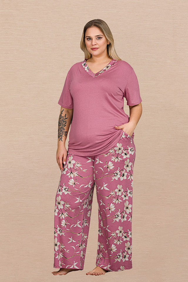 Gül Kurusu Büyük Beden Bayan Pijama Takımı