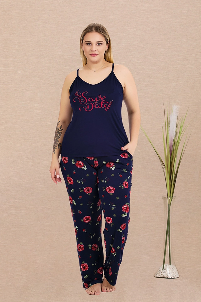 İnce Askılı Büyük Beden Bayan Pijama Takımı