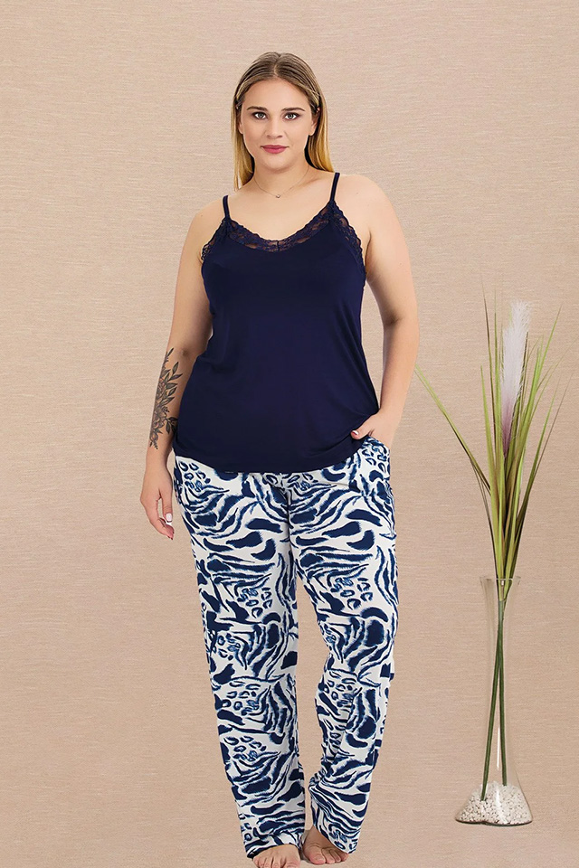 İp Askılı Danteli Büyük Beden Bayan Pijama Takımı