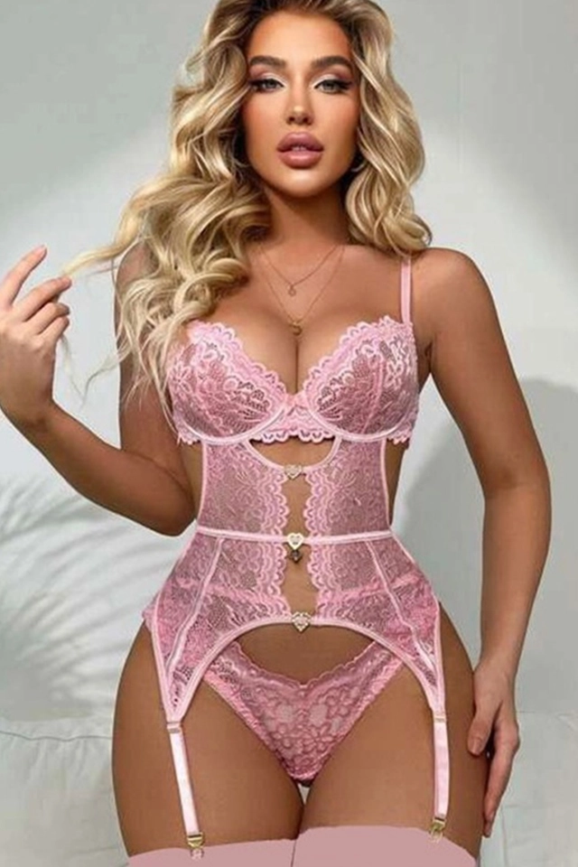 Kalp Aksesuarlı Pembe Fantazi Jartiyer Takım