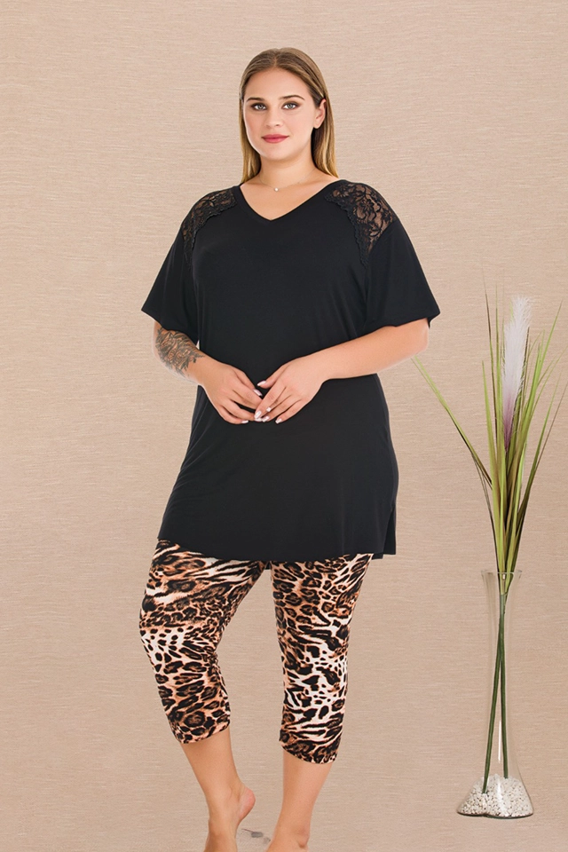 Kısa Kollu Büyük Beden Bayan Pijama Takımı