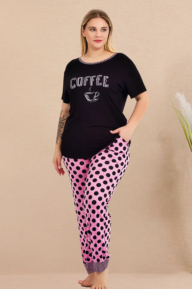 Kısa Kollu Cofr Büyük Beden Bayan Pijama Takımı