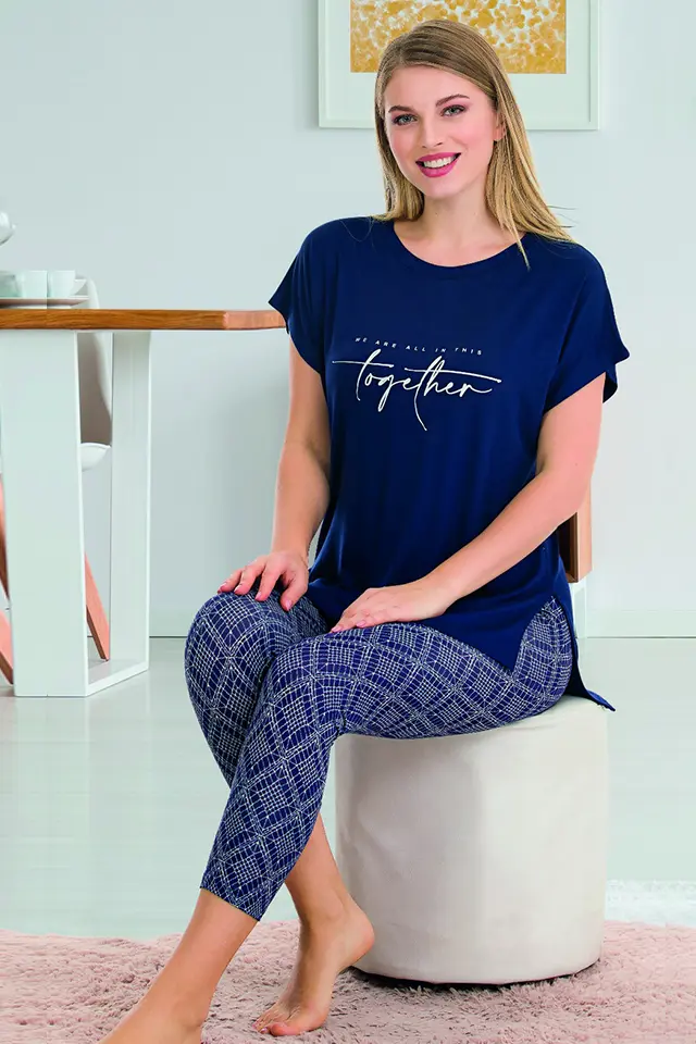 Lacivert Bayan Kapri Pijama Takımı