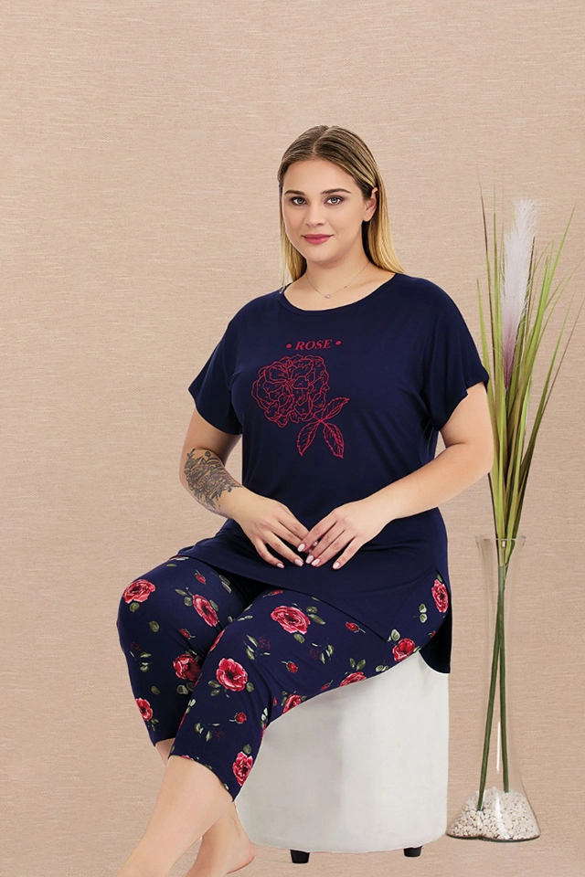 Lacivert Büyük Beden Bayan Pijama Takımı