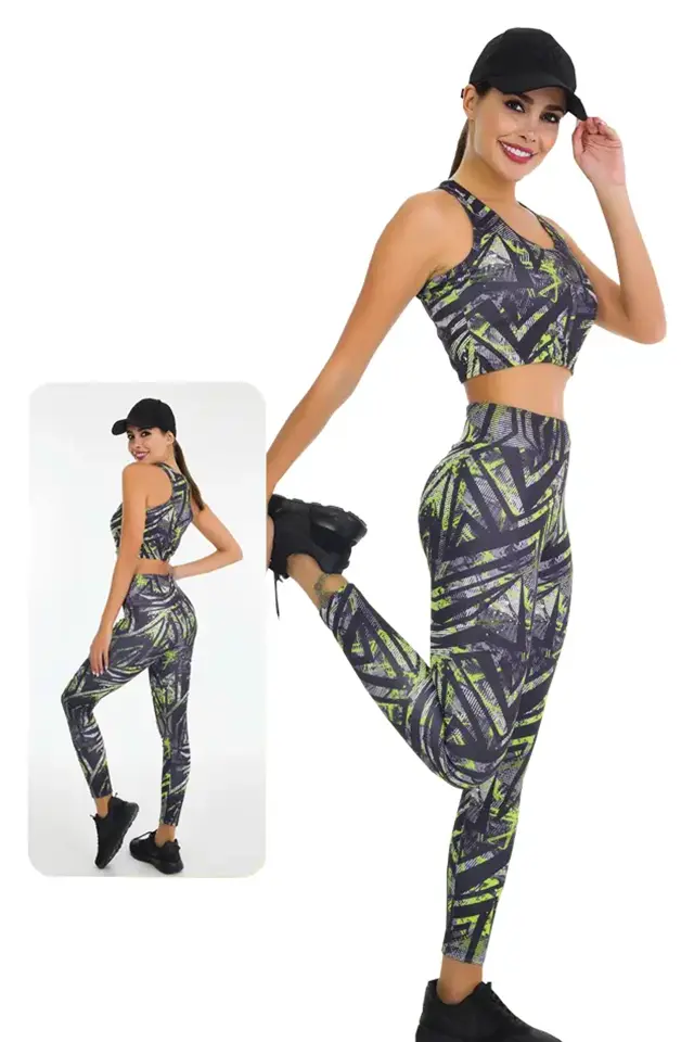 Sarı Gri Bayan Fitness Tayt Büstiyer Takım