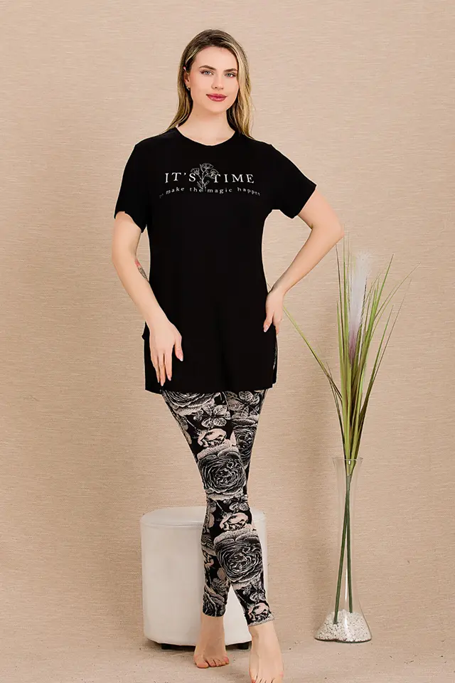 Time Yazılı Kısa Kollu Bayan Pijama Takımı