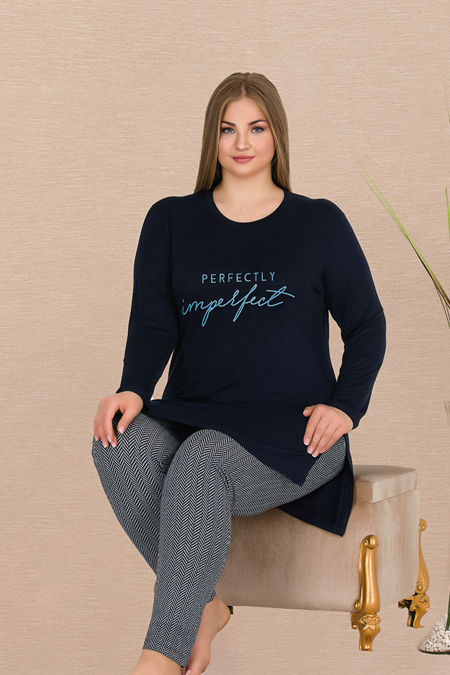 Uzun Kollu Büyük Beden Bayan Pijama Takımı