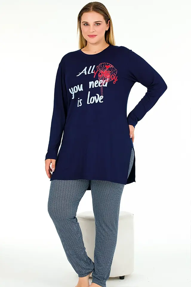 Uzun Kollu Need Büyük Beden Bayan Pijama Takımı