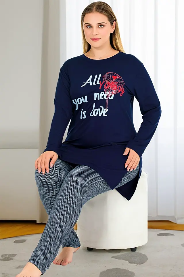 Uzun Kollu Need Büyük Beden Bayan Pijama Takımı