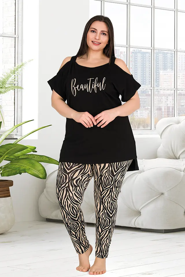 Zebra Büyük Beden Bayan Pijama Takım